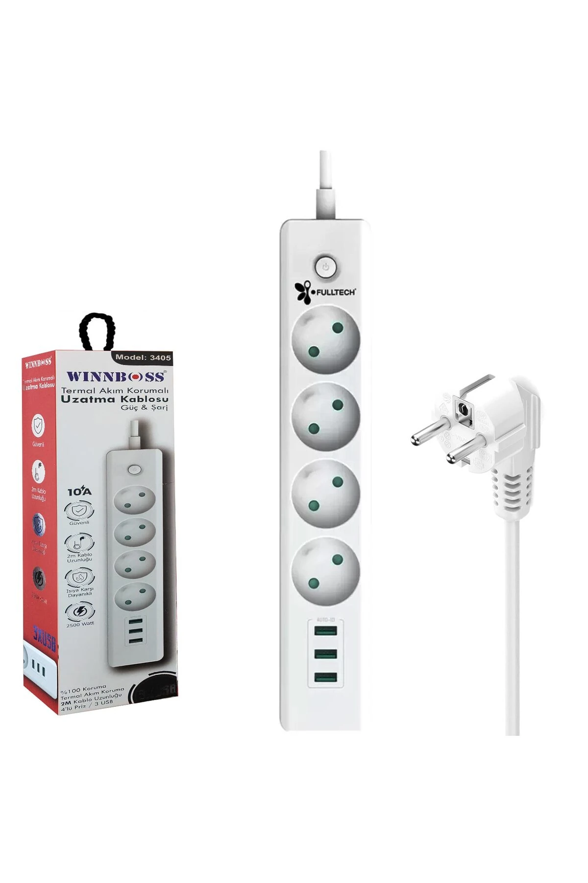 AKIM KORUMALI PRİZ DÖRTLÜ ANAHTARLI 2MT 3XUSB  WN-3405