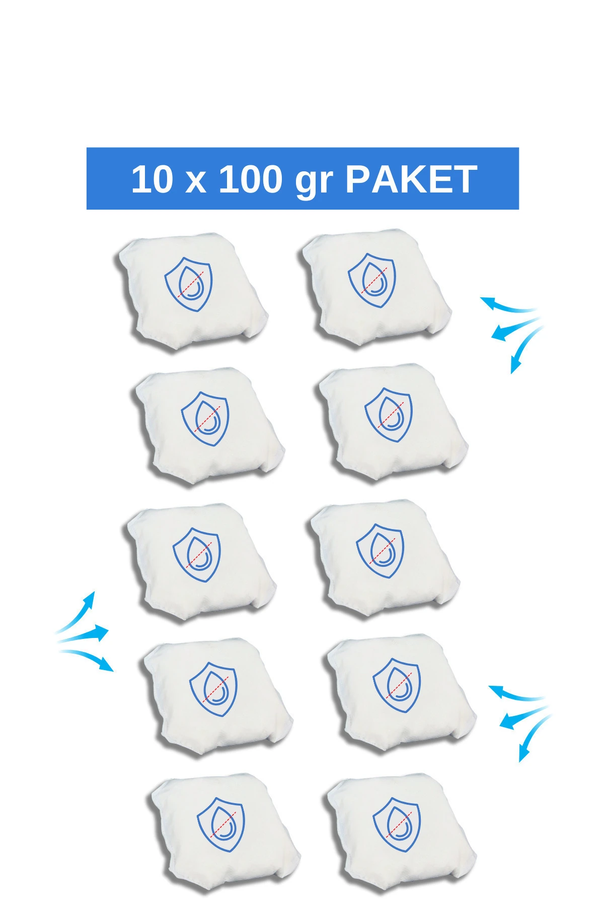 Nem Alıcı Yedek Torba toplam 1kg, 10x100gr, tüm nem alıcı kutularla uyumlu,rutubet giderici,kokusuz