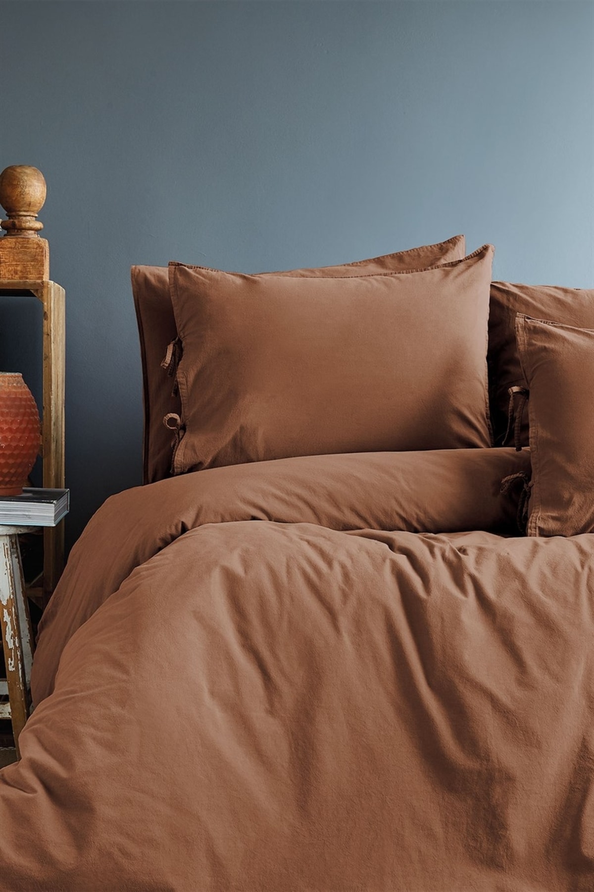 Savanna Yıkanmış %100 Pamuk Poplin Tarçın King Size Nevresim Takımı
