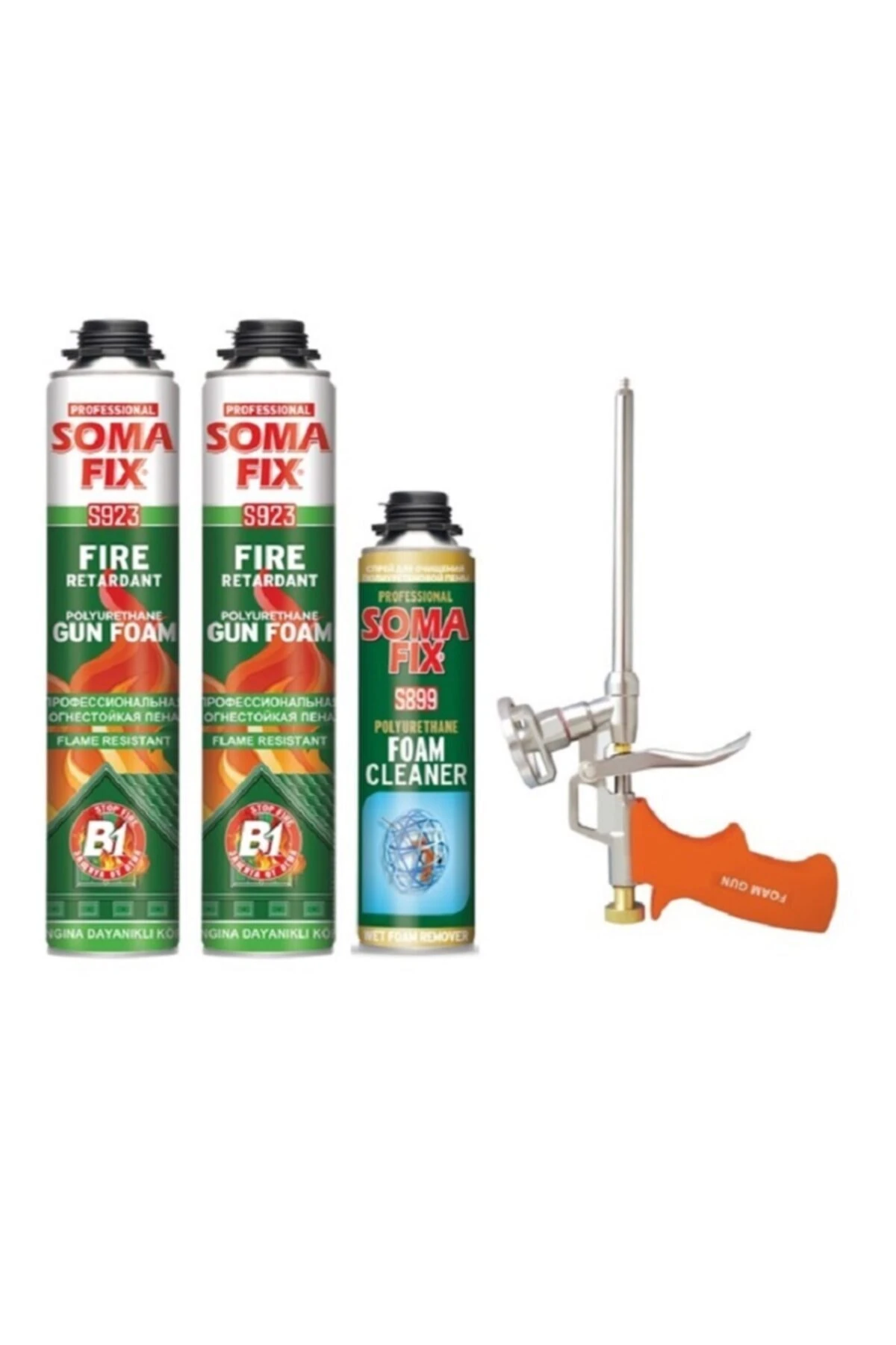 2 Adet Tabancalı Yangına Dayanıklı Pu Köpük B1 + Köpük Tabancası + Temizleyicisi Seti