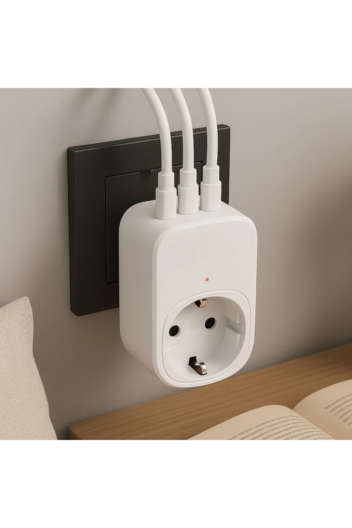 Akıllı Duvar Prizi – 3 Port, Hızlı Şarj Uyumlu, Kompakt Tasarım