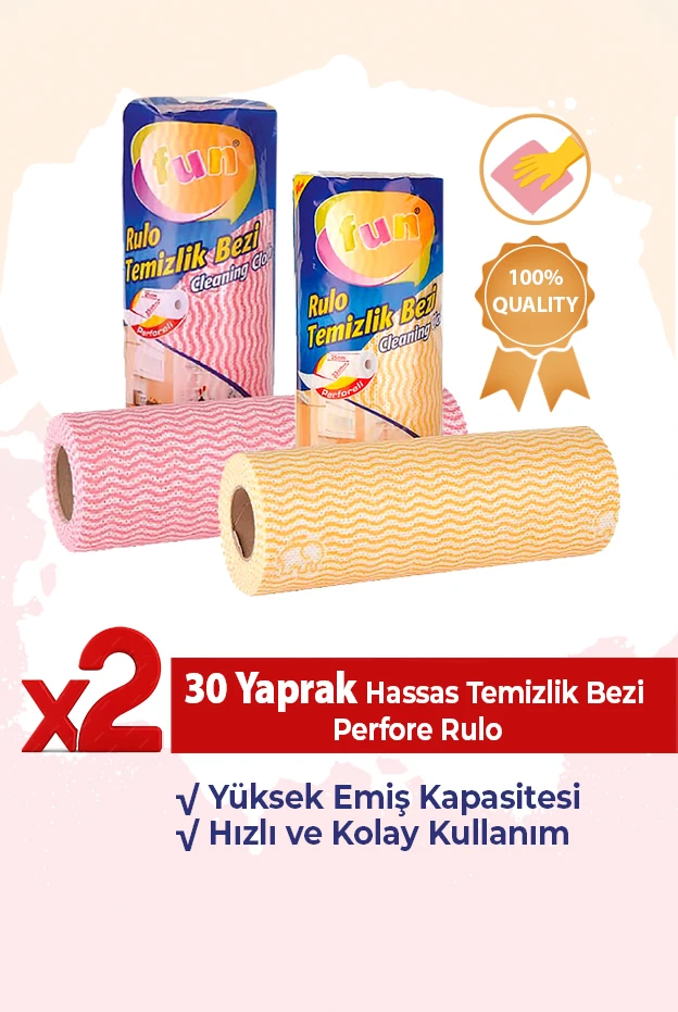 Hassas Temizlik Bezi Perfore 30 Yapraklı Rulo - Sarı ve Kırmızı (2'li Paket)