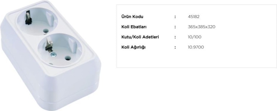 Sıva Üstü Beyaz Ikili Topraklı Priz 45182