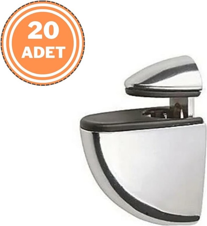 20 Adet Pelikan Cam Raf Tutucu Etejer Parlak Krom Metal Kırılmaz