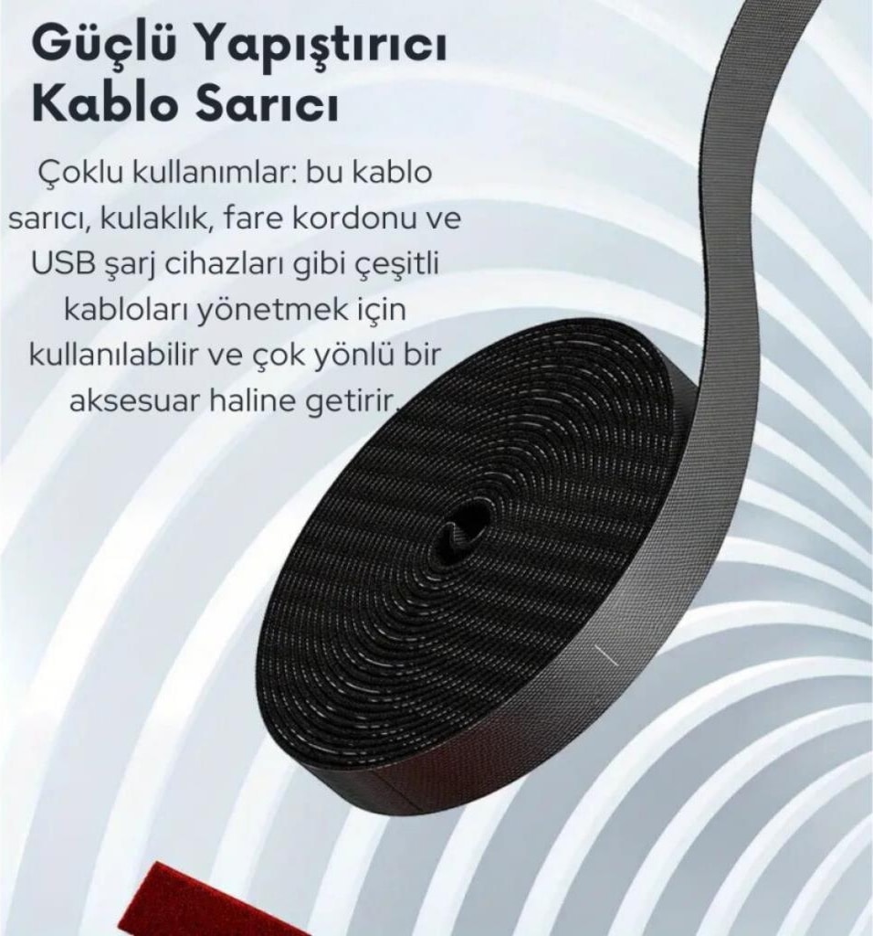 5 Metre Cırt Cırt Bantlı Kablo Sarıcı Organizatör - Kesilebilir Kablo Düzenleyici