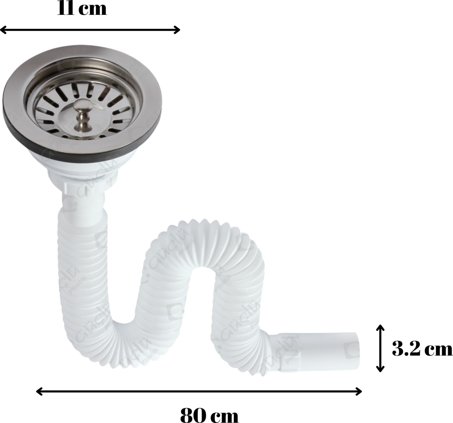 Lüks Çöpmak Körüklü Evye Lavabo Evye Sifonu Pis Su Gideri Borusu Plastik 11 cm Geniş Kafa Uzunluk