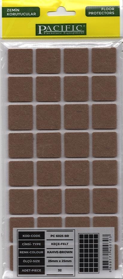 25X25 mm Yapışkanlı Kahverengi Keçe – Zemin Koruyucu & Gürültü Önleyici – 28 Adet Keçe