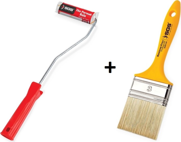 Eko Parmak Rulo 10 cm &  Kestirme Fırça Profesyonel 4.0 (Plastik Saplı)