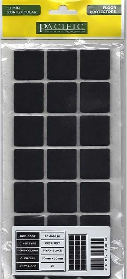 Pacific 6030 Bl Yapışkanlı Keçe 30 mm x 30 mm Siyah