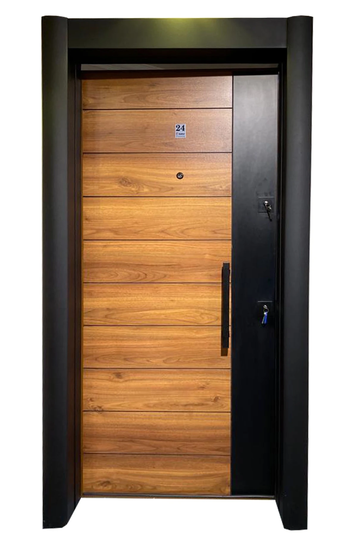 Çelik Kapı, Düz Model Çelik Kapı, Ahşap Desenli Çelik Kapı Sol Açılım