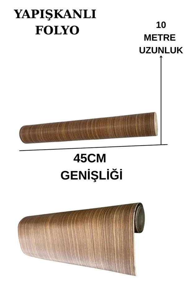 45cm x 10 Metre 1 Adet Rulo Folyo Yapışkanlı Meşe Renk Ahşap Mutfak Duvar Kaplama Folyosu Kağıdı