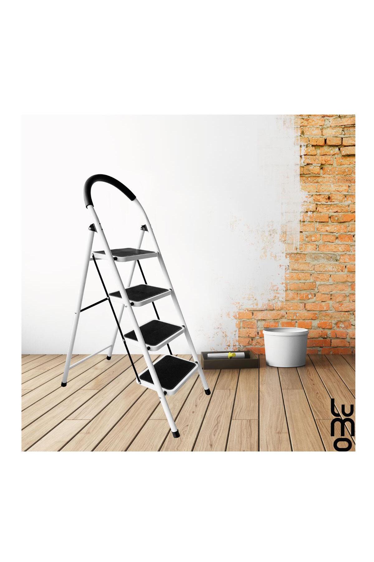 4 Basamaklı Katlanır Merdiven | Kaymaz Geniş Basamaklı Ev & Mutfak Tipi | 150 Kg Kapasite Emniyetli