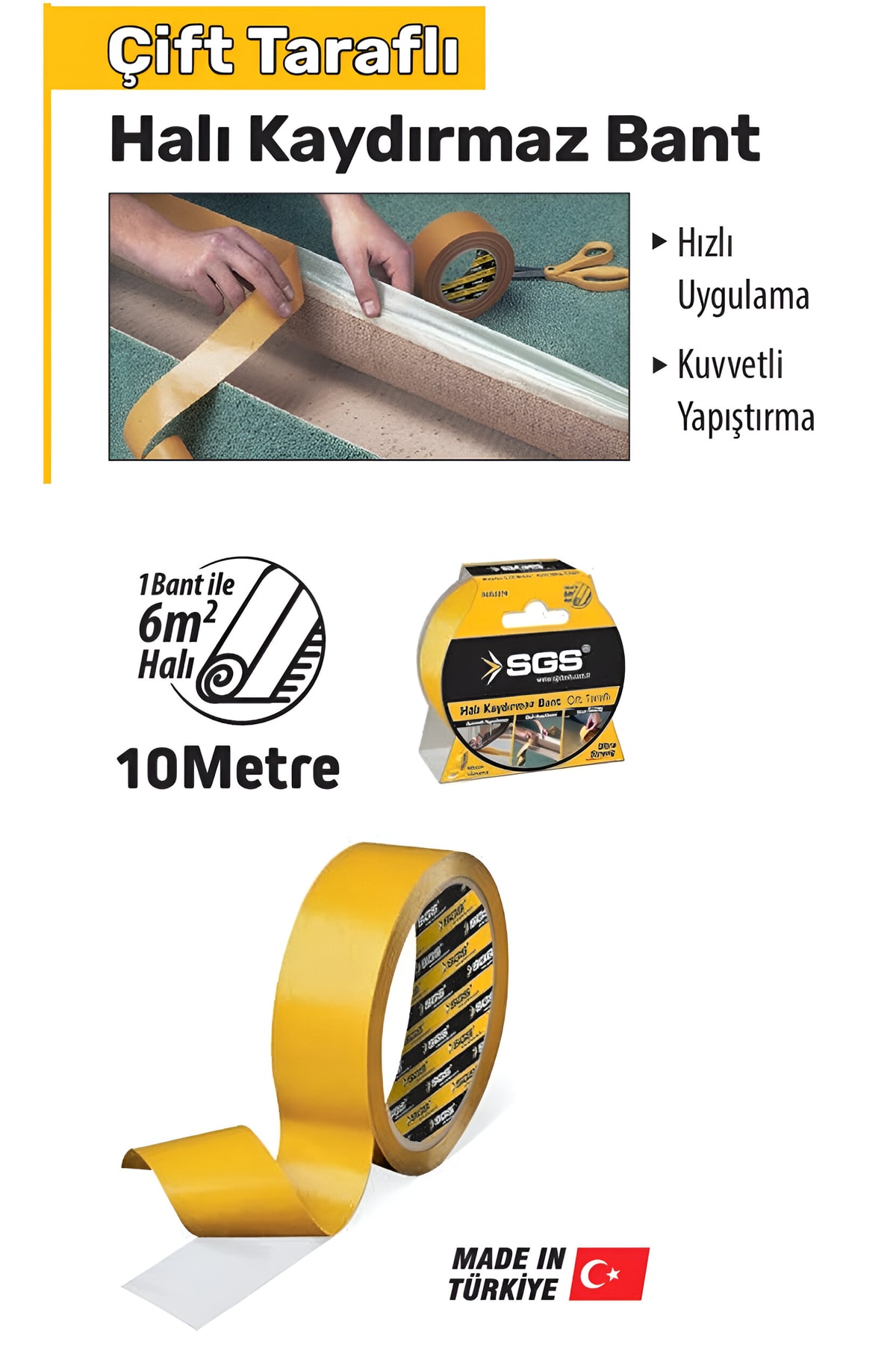 Çift Taraflı Halı Kaydırmaz Bant 48mm X 10mt – Zemine Sıkı Tutan Güçlü Çözüm