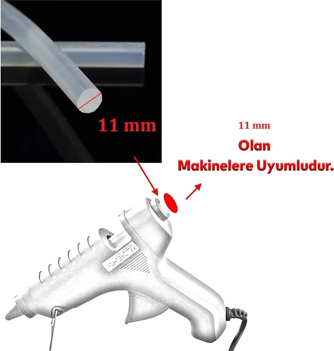 Kalın Şeffaf Sıcak Mum Silikon 11MM 30CM 20 Adet