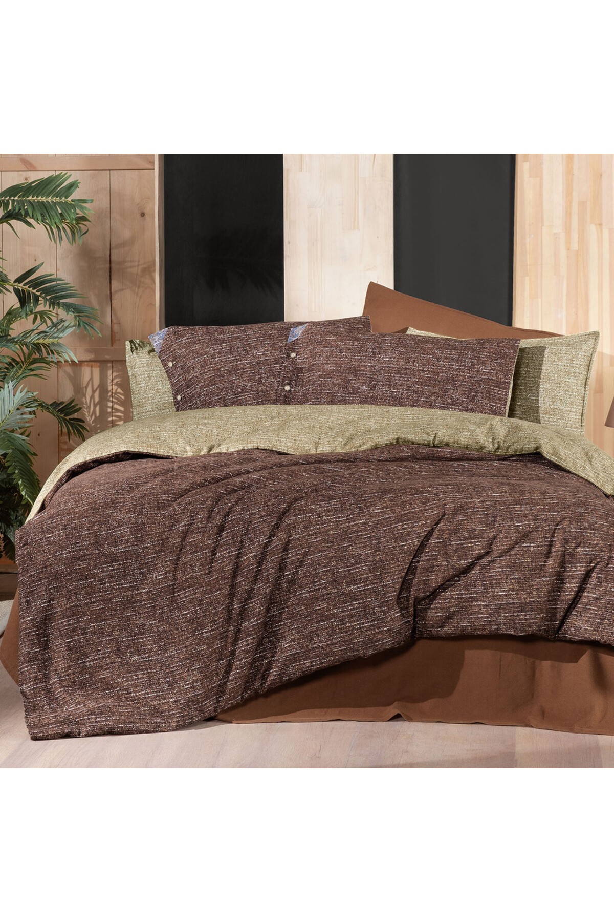 Glamis Taba Flanel Çift Kişilik Pazen Nevresim Takımı