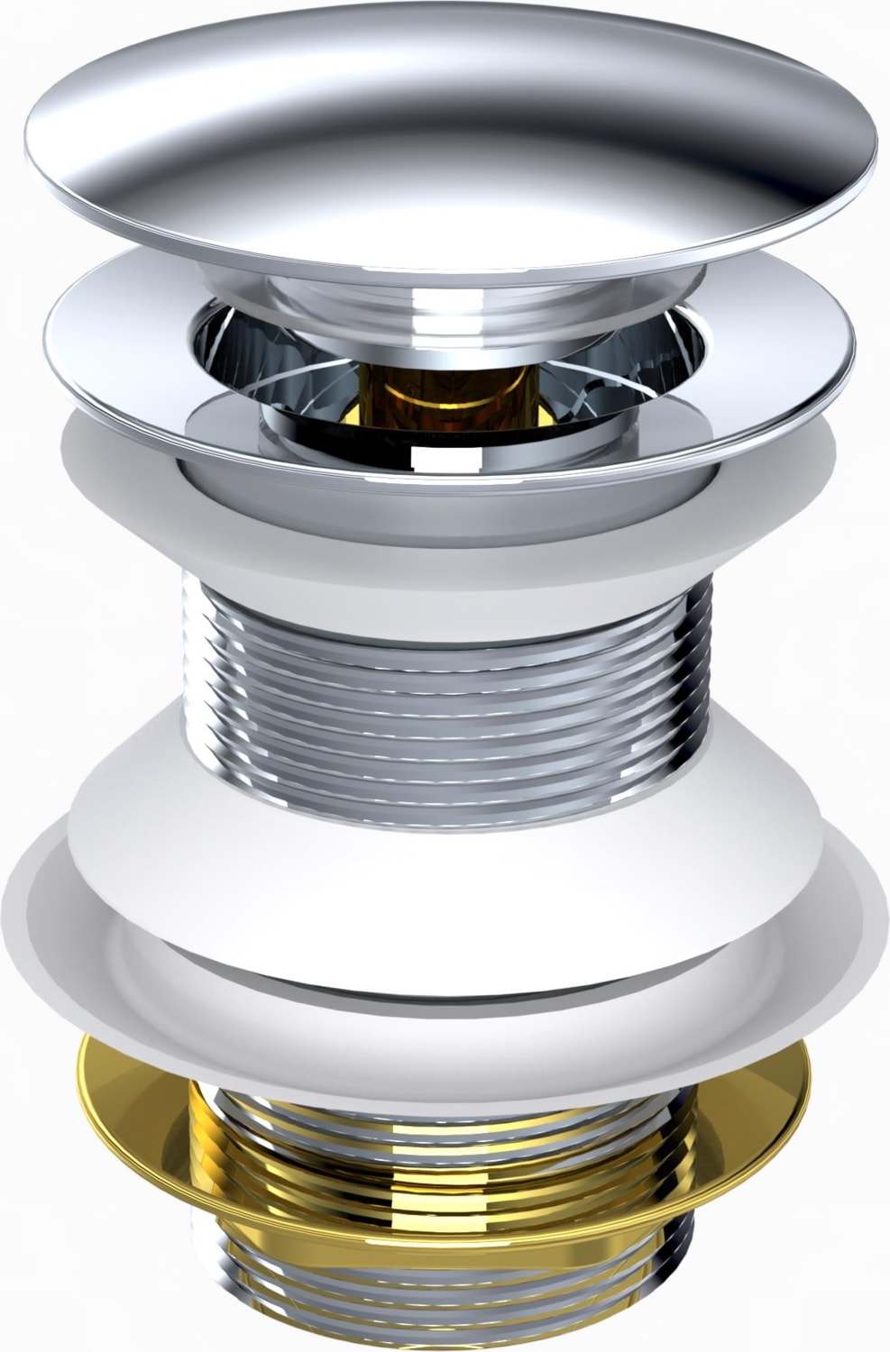 Sifon Tapası - Bas Aç - Parlak Krom Başlıklı -Taşma Deliksiz-Pis Su Çıkış Borusu Hariç