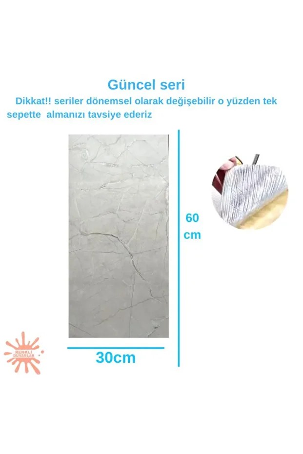 BS1725 Shiny 10m2 55 Adet 30x60cm Yapışkanlı  Mermer Desenli Karavan Banyo Wc Duvar Kaplama Paneli