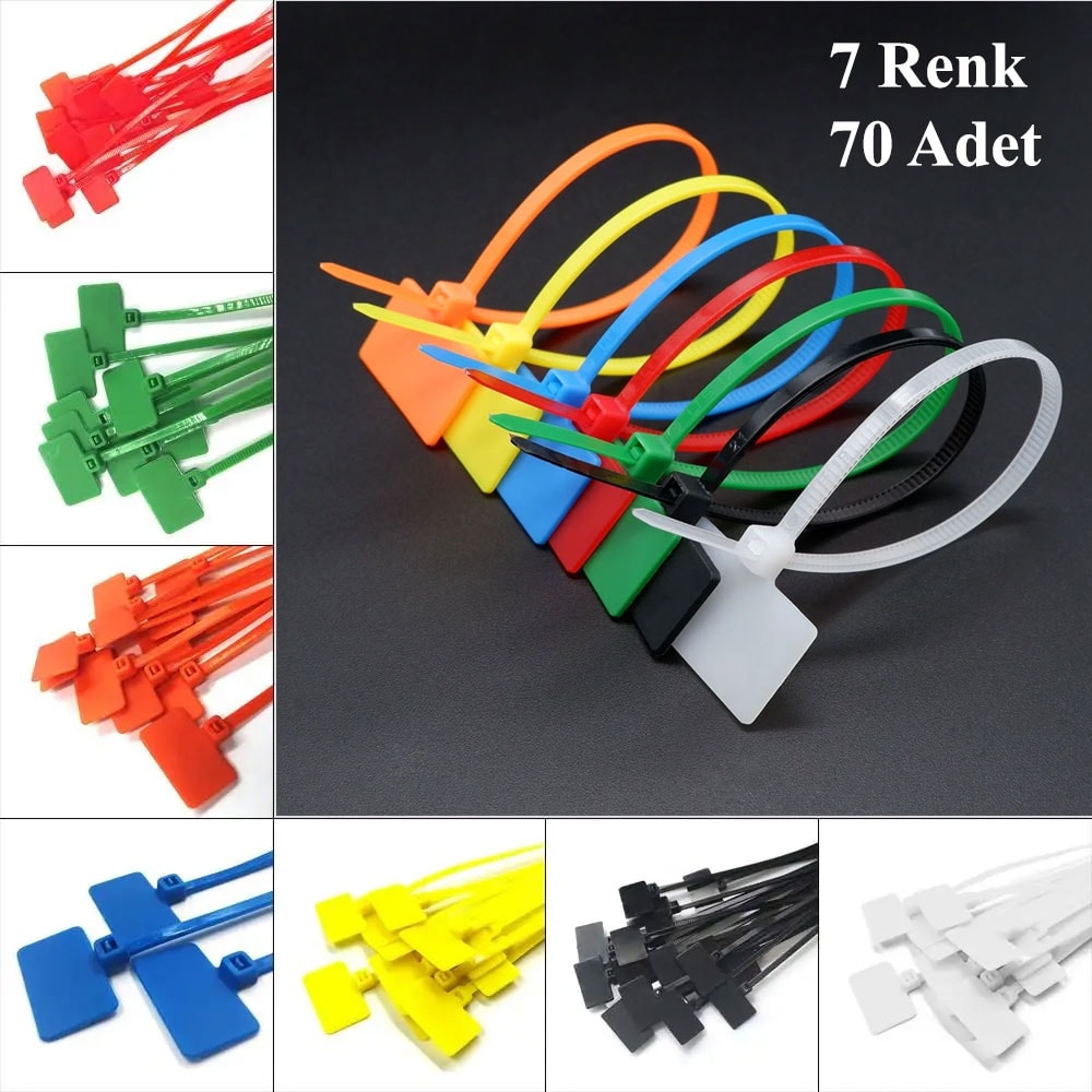 Renkli Etiketli Cırt Kablo Bağı 7 Renk 70 Adet