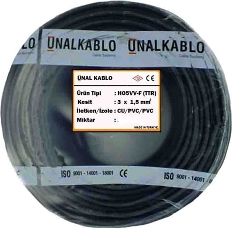 3x1.5 Ttr 100 Metre - Siyah Kaliteli %100 Tam Bakır Kablo