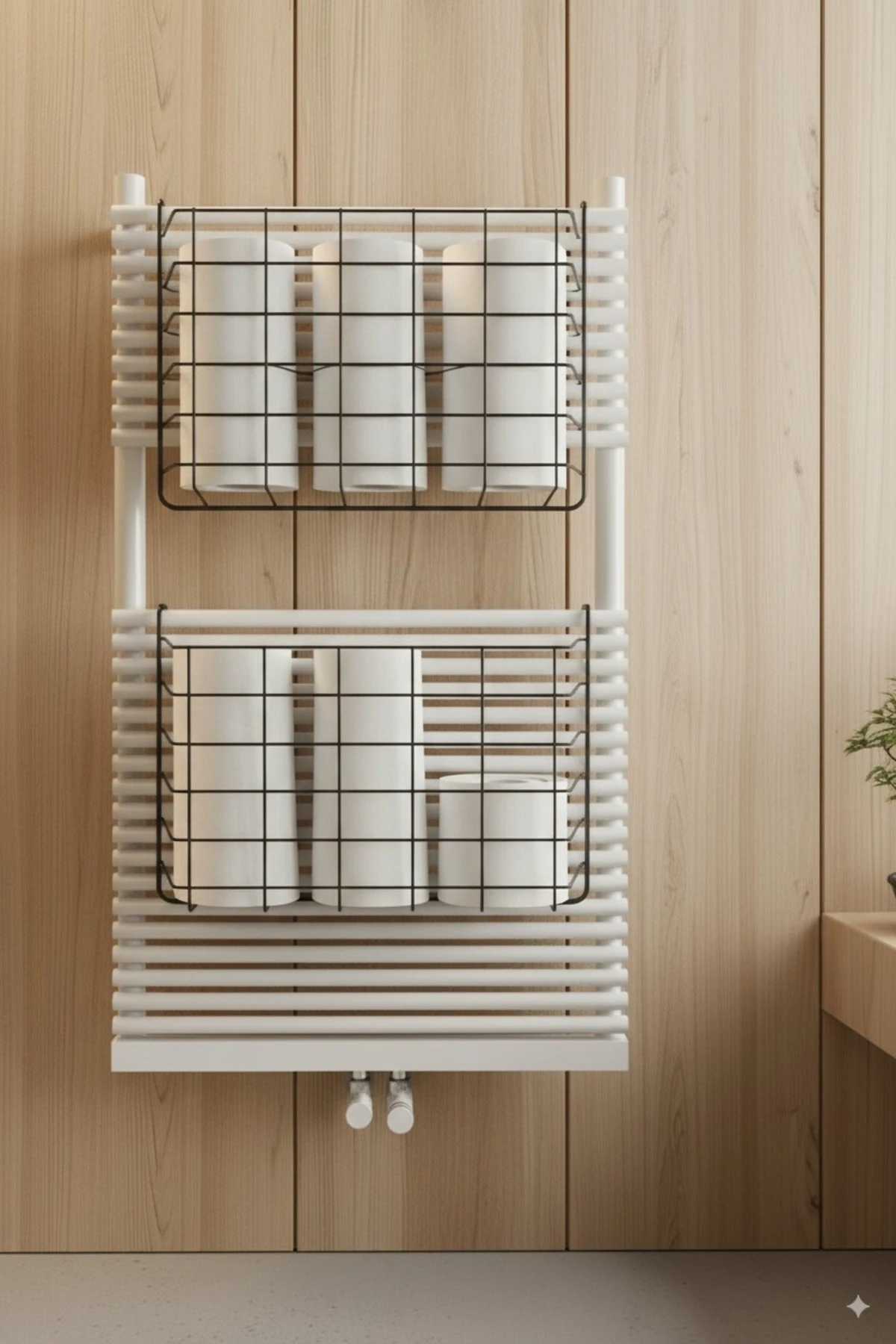 Büyük Boy 2 Adet Banyo Düzenleyici Asılabilir Havlupan Havlu ve Tuvalet Kağıdı Sepeti