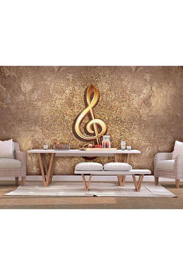 Kahverengi Gold Müzik Notalı Duvar Kağıdı