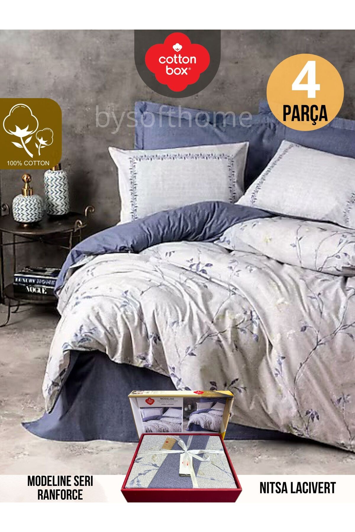 Nitsa Lacivert Modeline Ranforce Çift Kişilik Nevresim Takımı %100 Pamuk