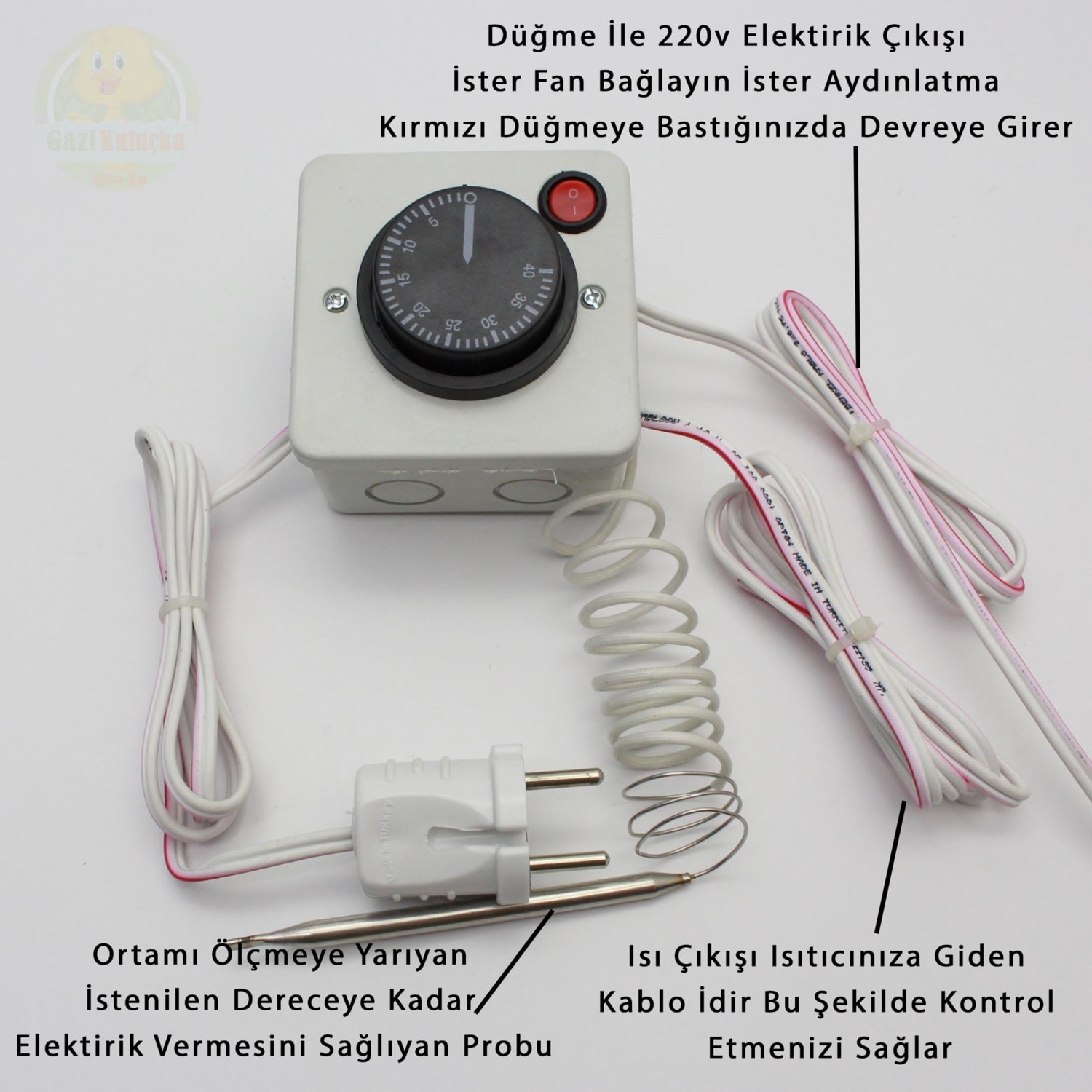 Termostat Kontrollü Düğmeli Yanan 1 Lamba 2 Sarkan Duyu Çıkışlı Seti Hayvan Bıldırcın Isıtma Sistemi