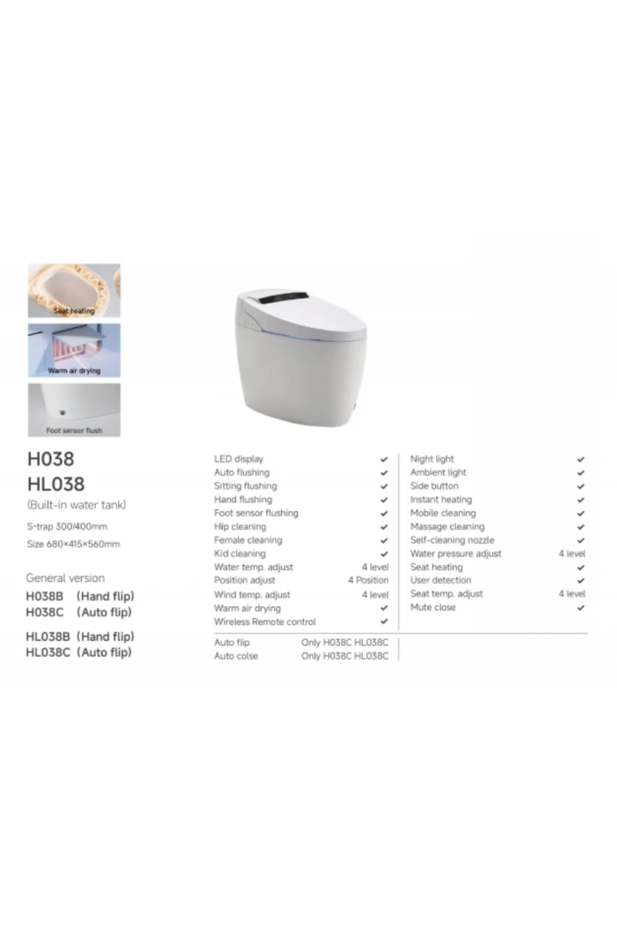 Akıllı Klozet (MONTAJ DAHİL) Isıtmalı Koltuk Kurutma Kendini Temizleme Otomatik Yıkama Led Ekranlı