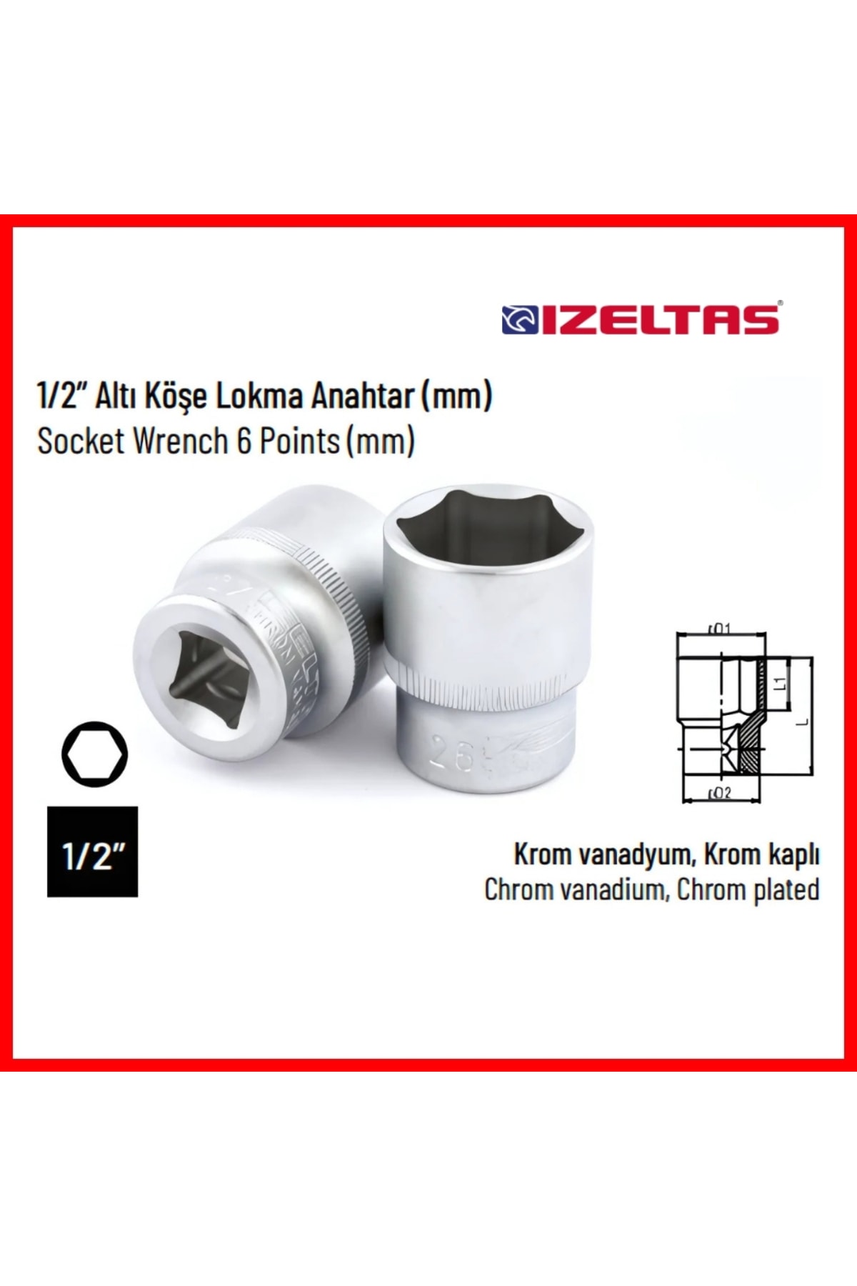 Altı Köşe Lokma Anahtar, 1/2 İnç 24 mm, Yüksek Tork Dayanımı