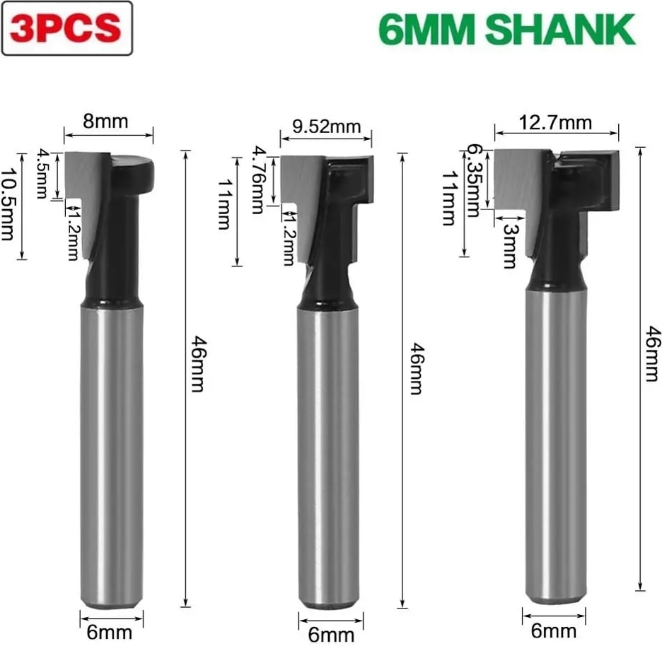 8mm Shank No2 6MM/6.35MM/8MM Shank T-Yuvası Anahtar Deliği Kesici Ahşap Yönlendirici Bit Karbür Kesici Ahşap Altıgen Cıvata T-Track Planya Freze Kesicisi (Yurt Dışından)