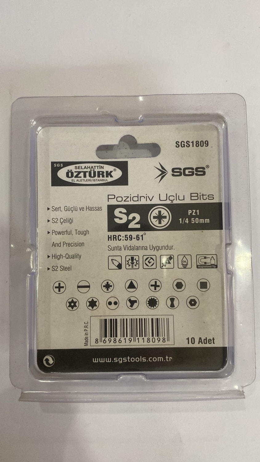 SGS Pozidriv Uçlu Bits Paket Içi 10 LU