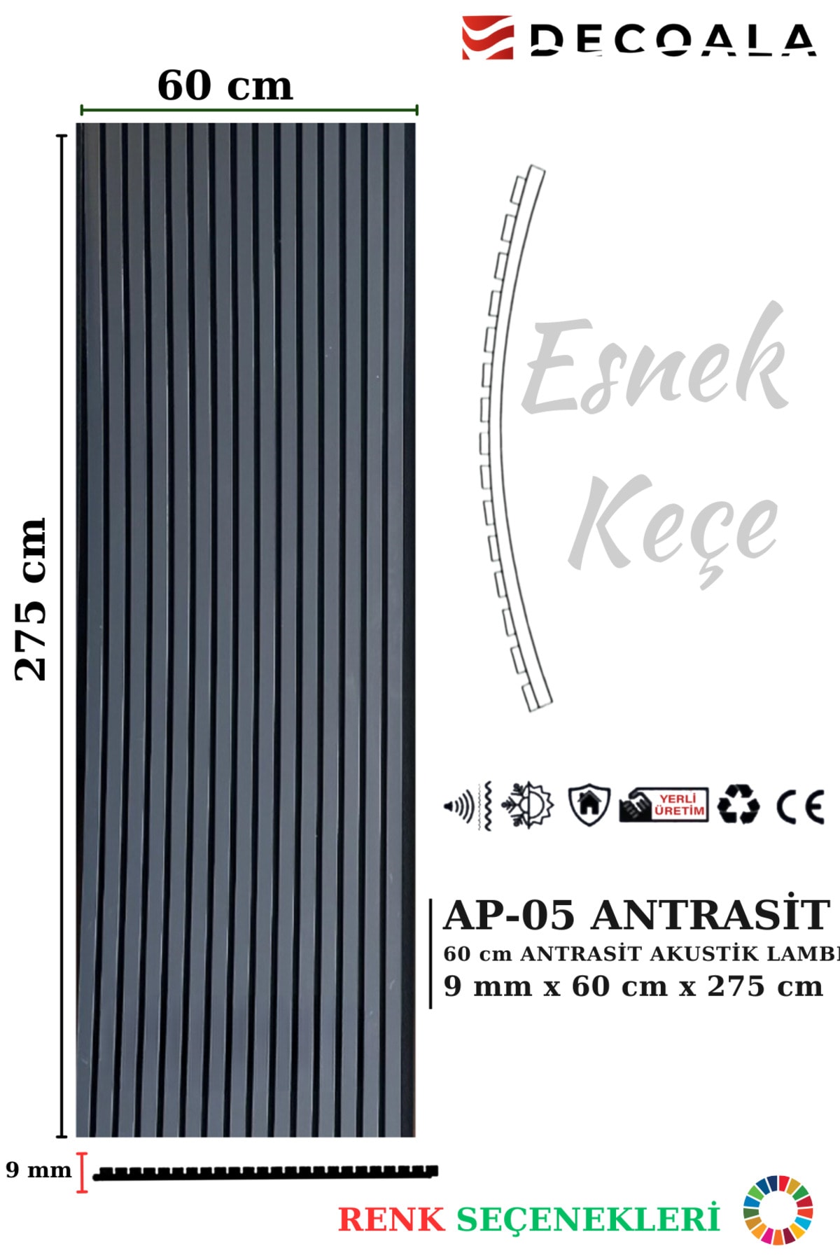 Mdf Ahşap Akustik Duvar Paneli 60 X 275 Cm - ANTRASİT