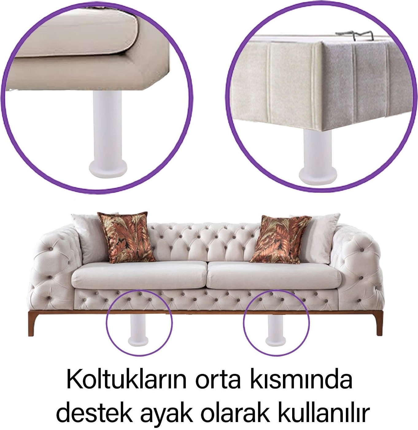4 Adet Modül Ayarlanabilir Destek Ayağı 15 x 23 cm Beyaz Ayak Mobilya Kanepe Baza Koltuk Ünite Ayakları