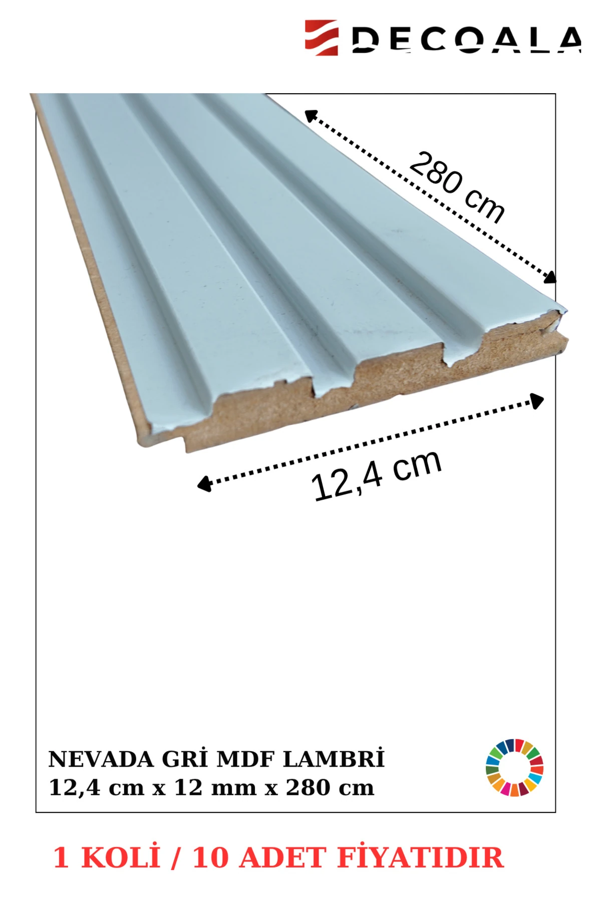 MDF Tavan & Duvar Lambri Seti (10 Adet) 12x280 cm Açık Gri Ahşap Görünümlü Dekoratif Kaplama Paneli