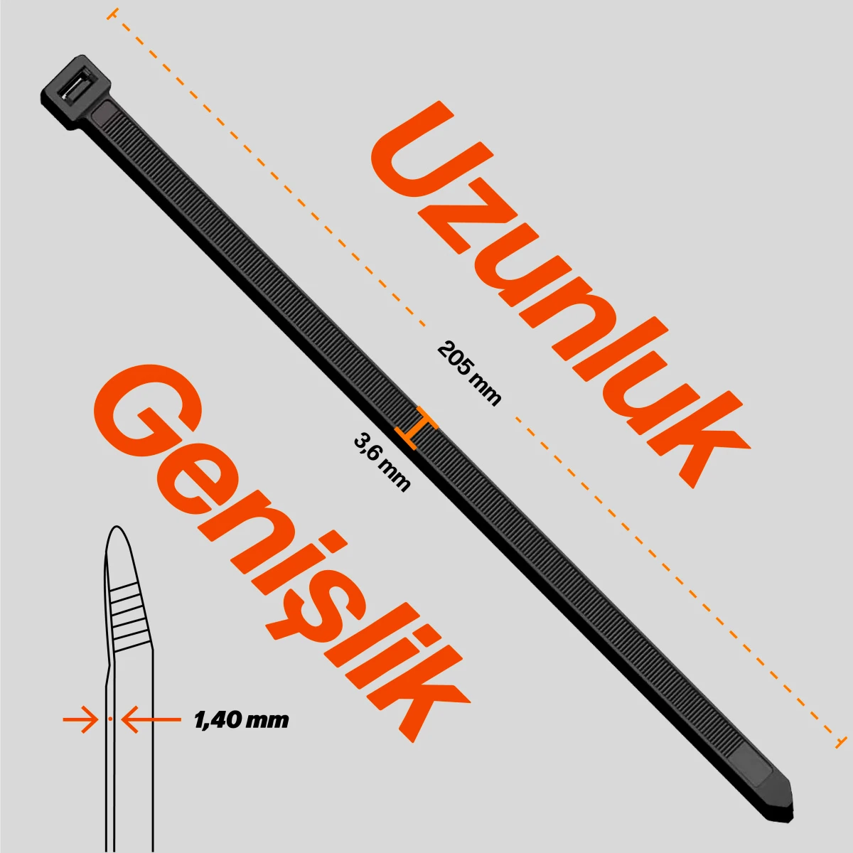 Kablo Bağı 3,6x200 mm 100'lü Paket Çok Amaçlı Kablo Bağları, 20 cm Premium Kalite Siyah Kablo Klipsi, Plastik Kelepçe