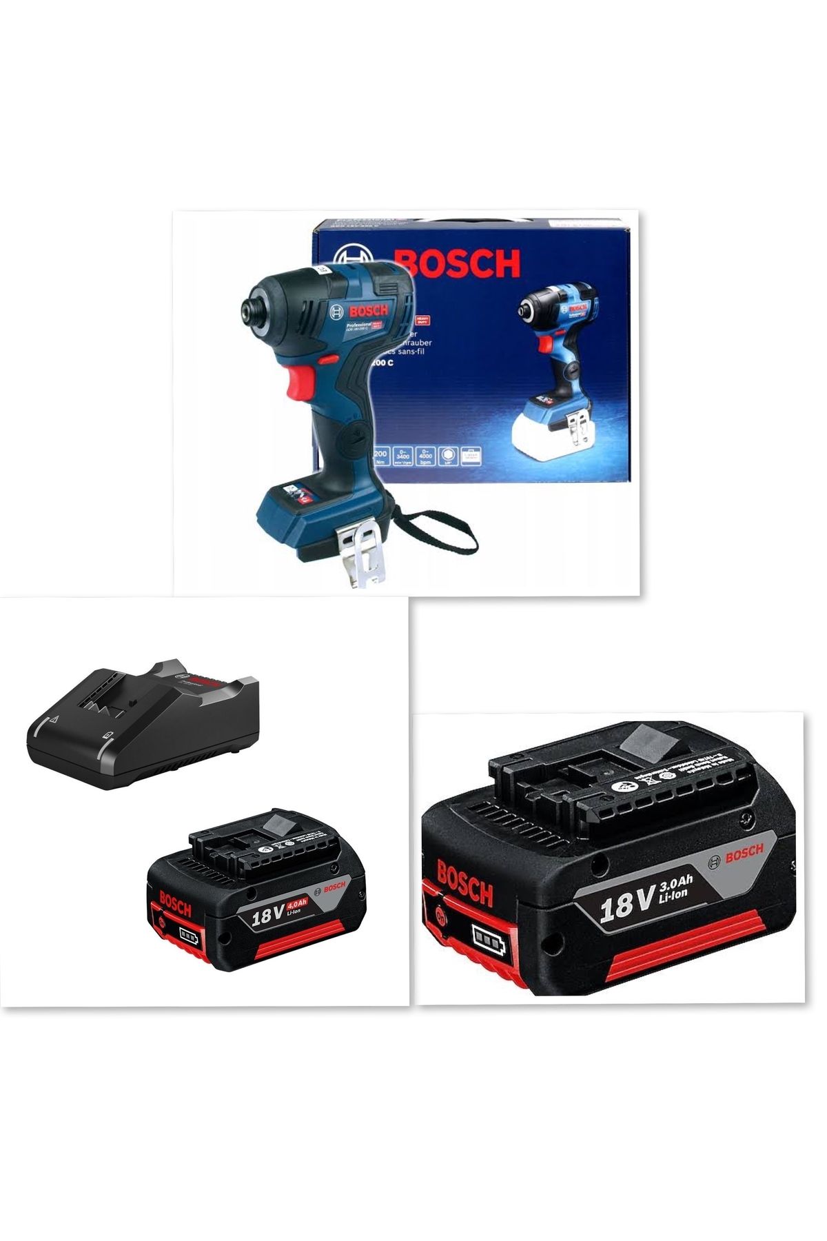 BOSCH Gdr 18-200c Darbeli Sıkma (200 NM) ( Karton Kutu ) 1ad 4.0 Ah Akü 1ad 3.0 Ah Akü