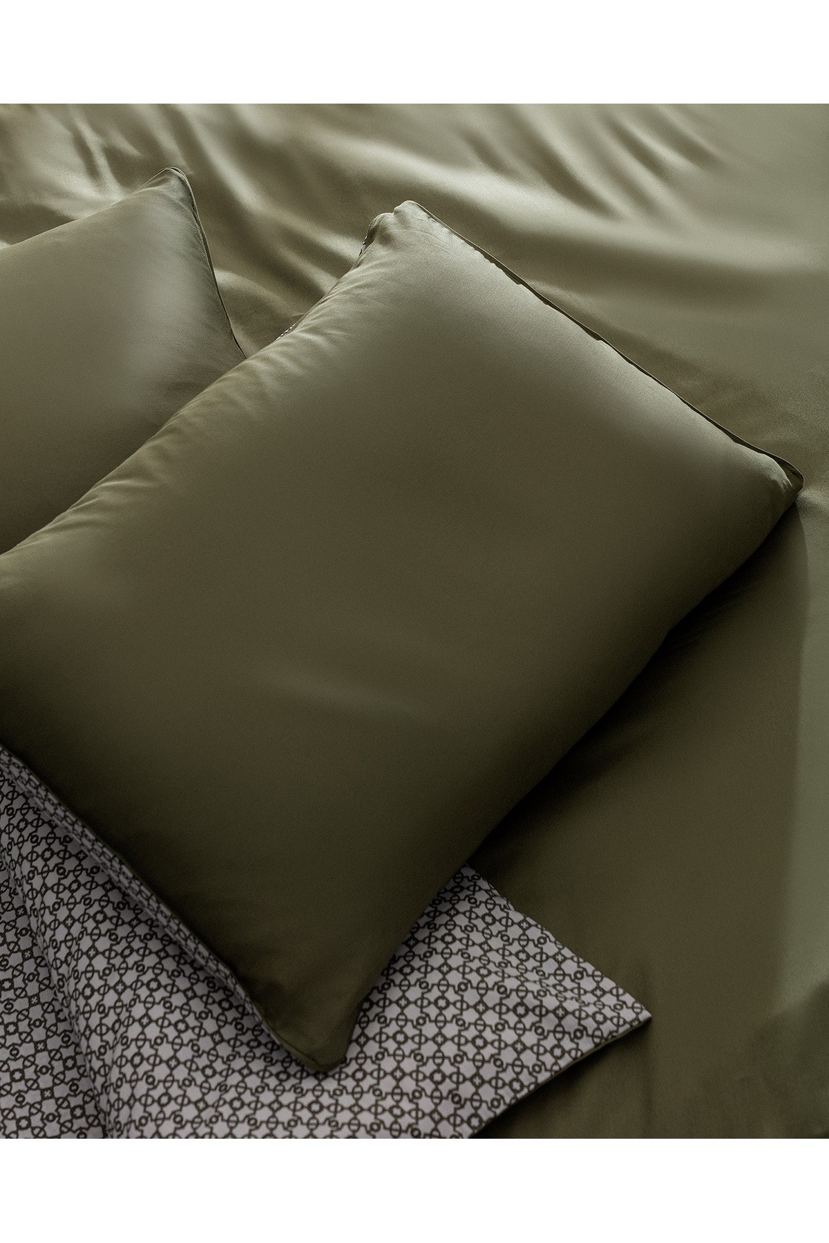 Dennie King Size %100 Pamuk Baskılı Saten Nevresim Takımı - Haki