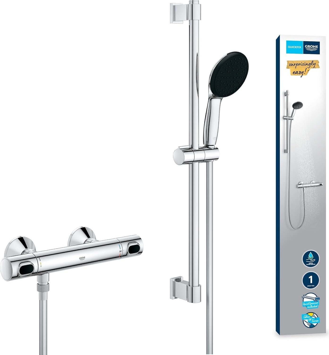 Precision Flow Termostatik Duş Bataryası ve Vitalio Start 110 Sürgülü Duş Seti, 110MM 1 Akışlı