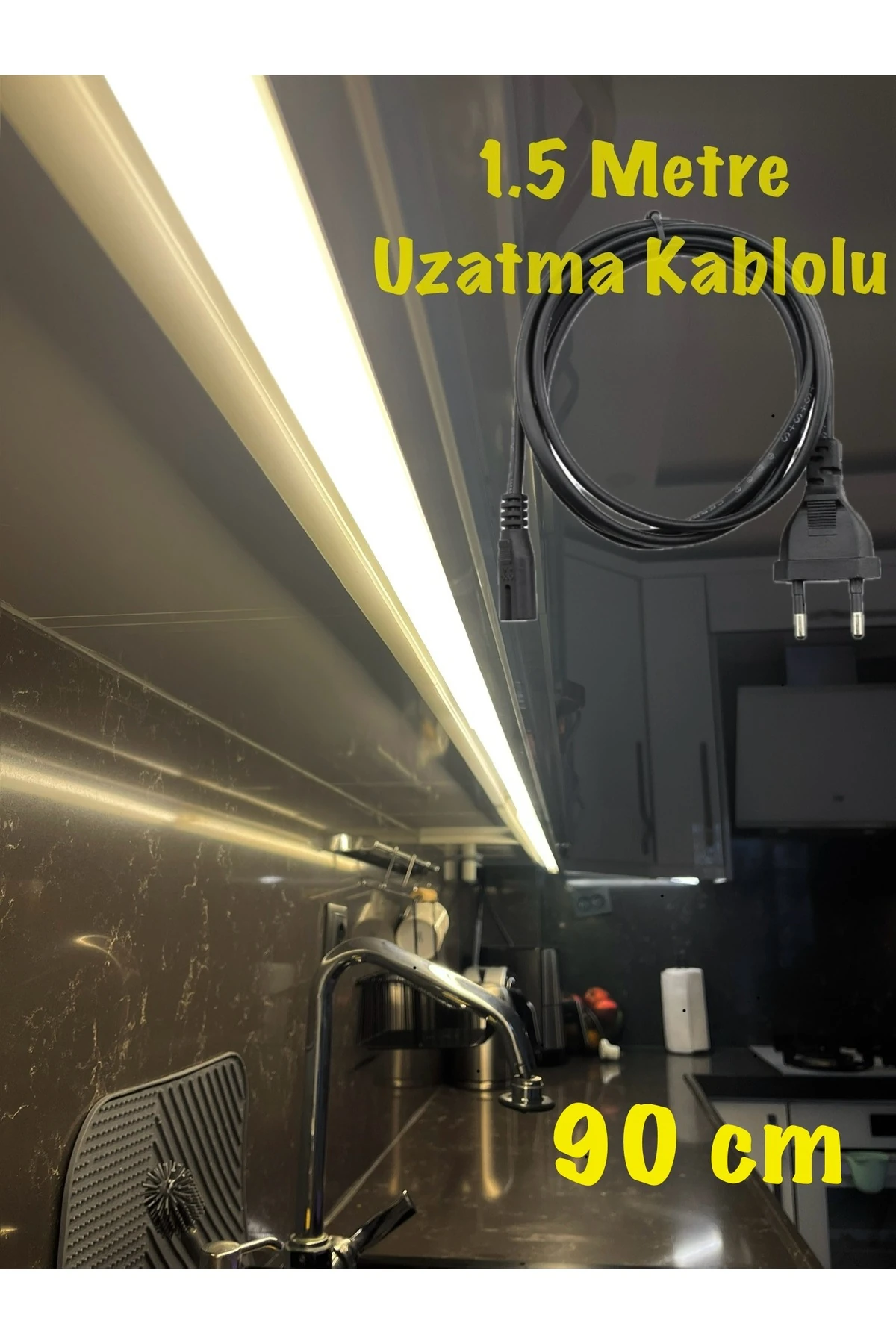 Mutfak Tezgah Ve Dolap Altı Led Aydınlatma 90 Cm 3200K Renk Eklenebilir Anahtarlı