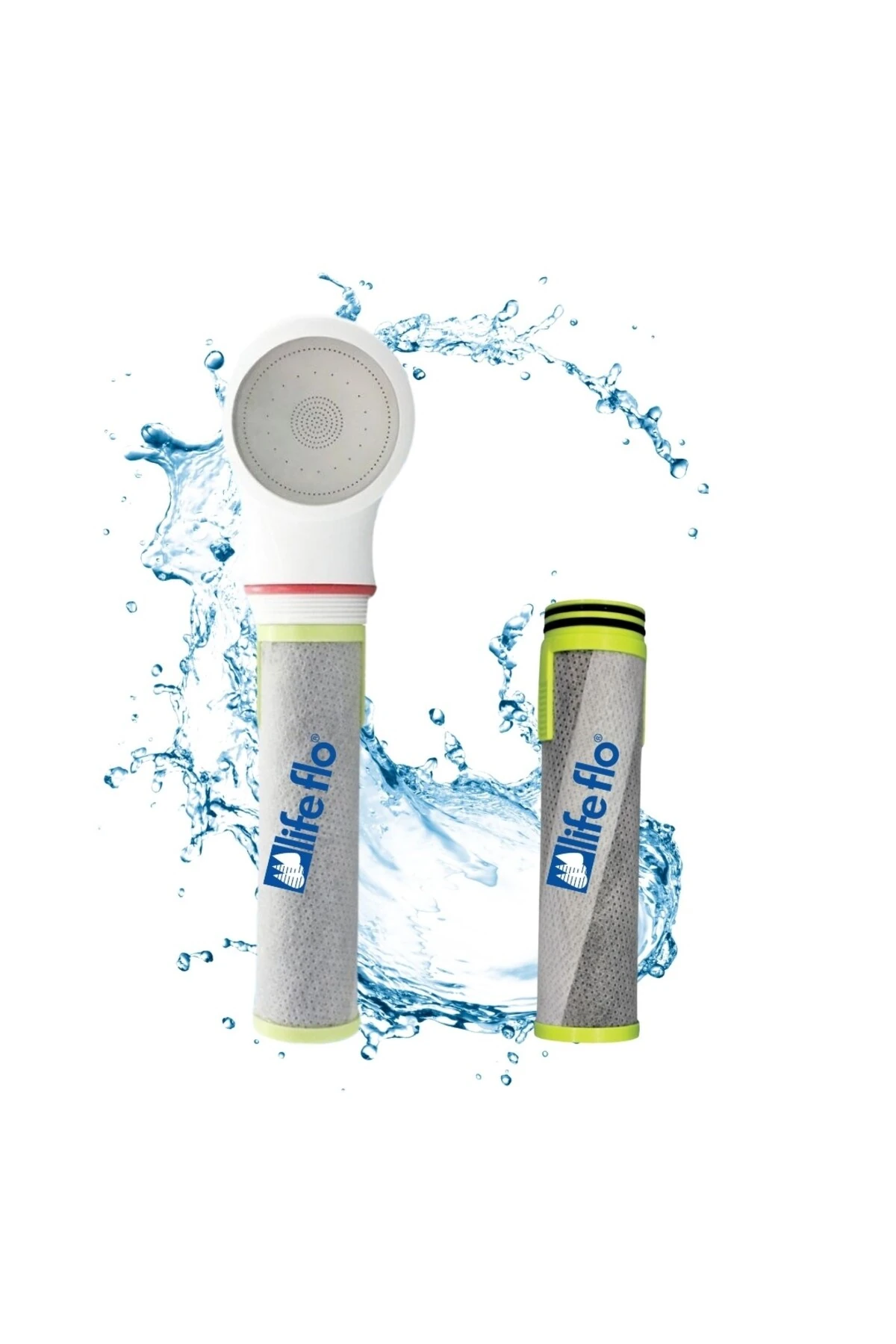 Aritmalı karbon duş başlığı ve yedek filtre, beyaz renk, sağlıklı ve pratik kullanım.