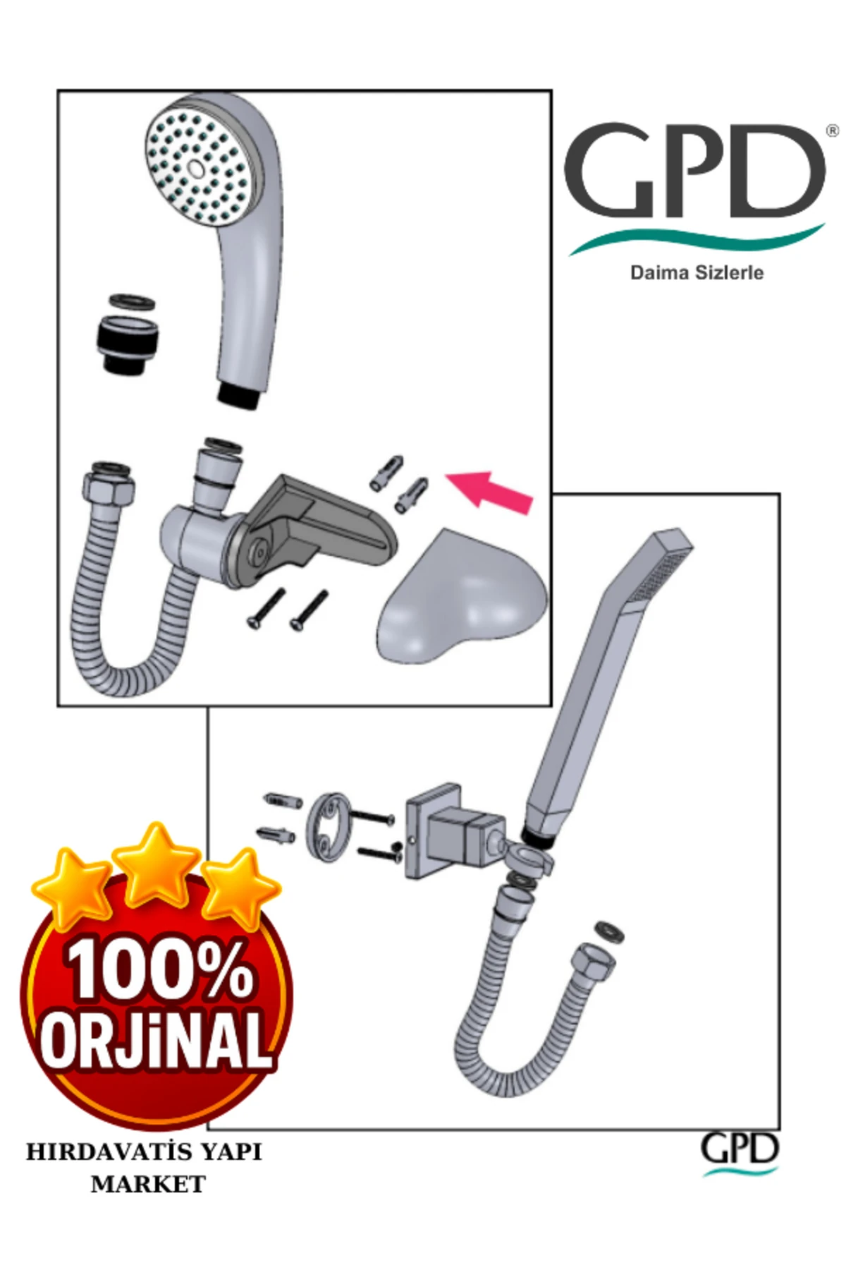 DST37 Askılı Duş Seti (Tek Fonksiyonlu 80X125)