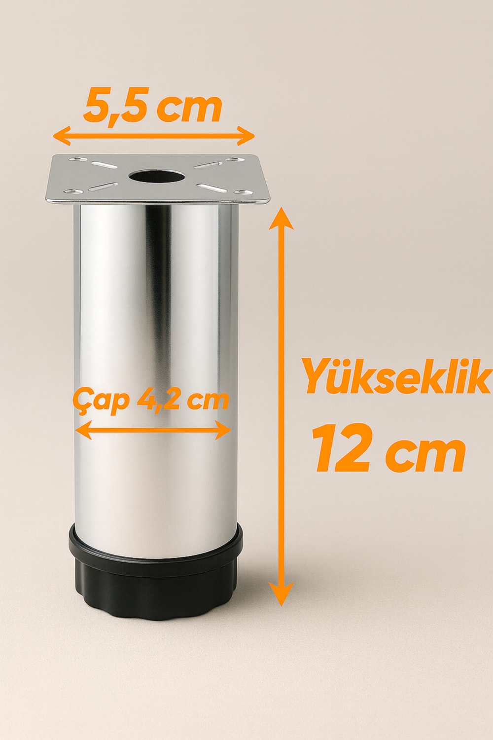 4 Adet Ayarlanabilir 12 cm Krom Metal Mobilya Ayağı – Dolap Kanepe Baza Koltuk Yükseltici