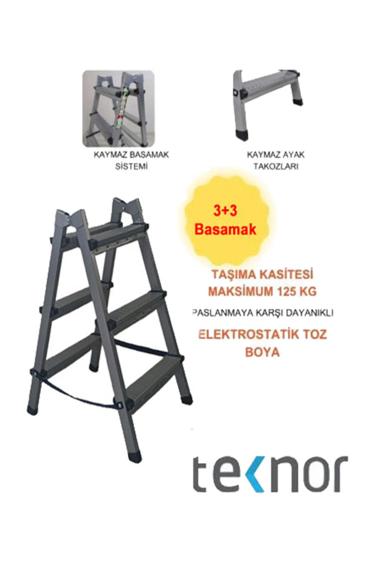 Çift Taraflı Dayanıklı 3+3 Metal Basamaklı Merdiven