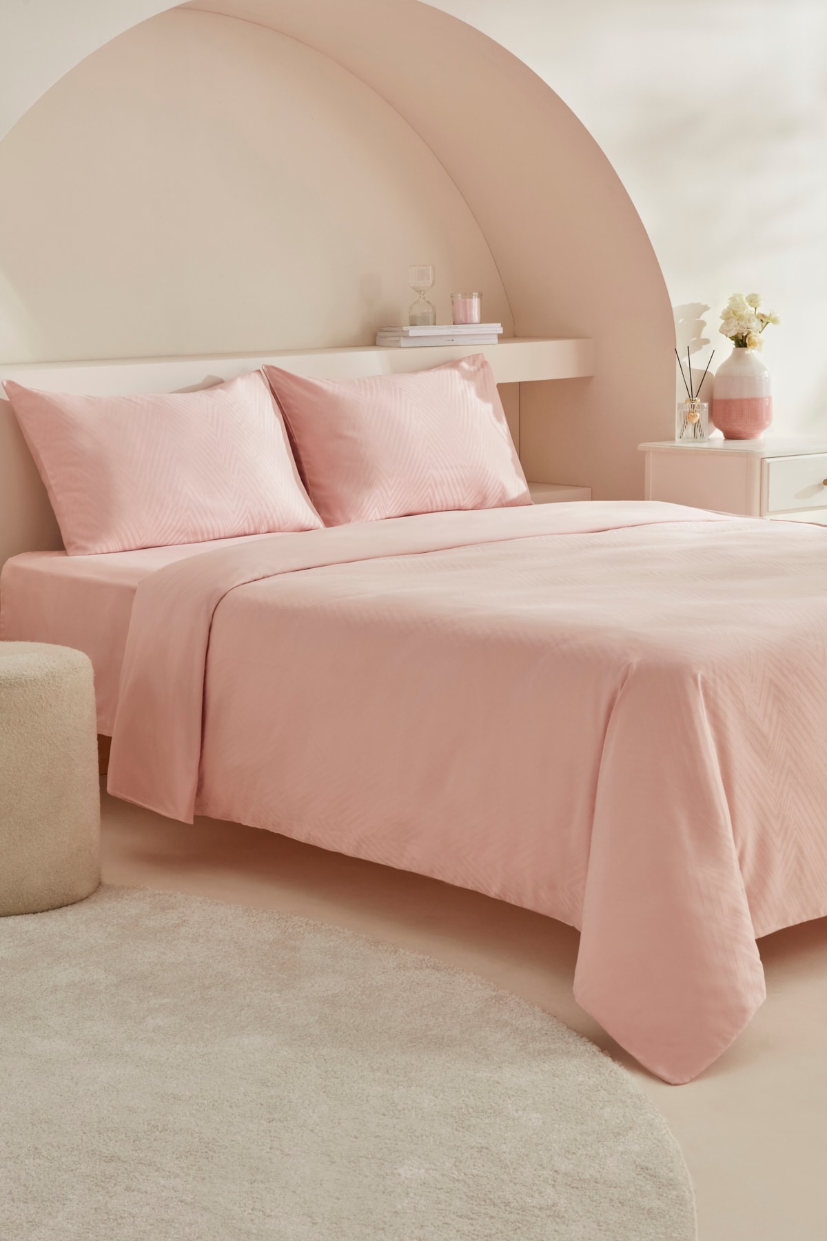 Charm Sion %100 Pamuk Jakarlı Saten King Size Nevresim Takımı Pudra