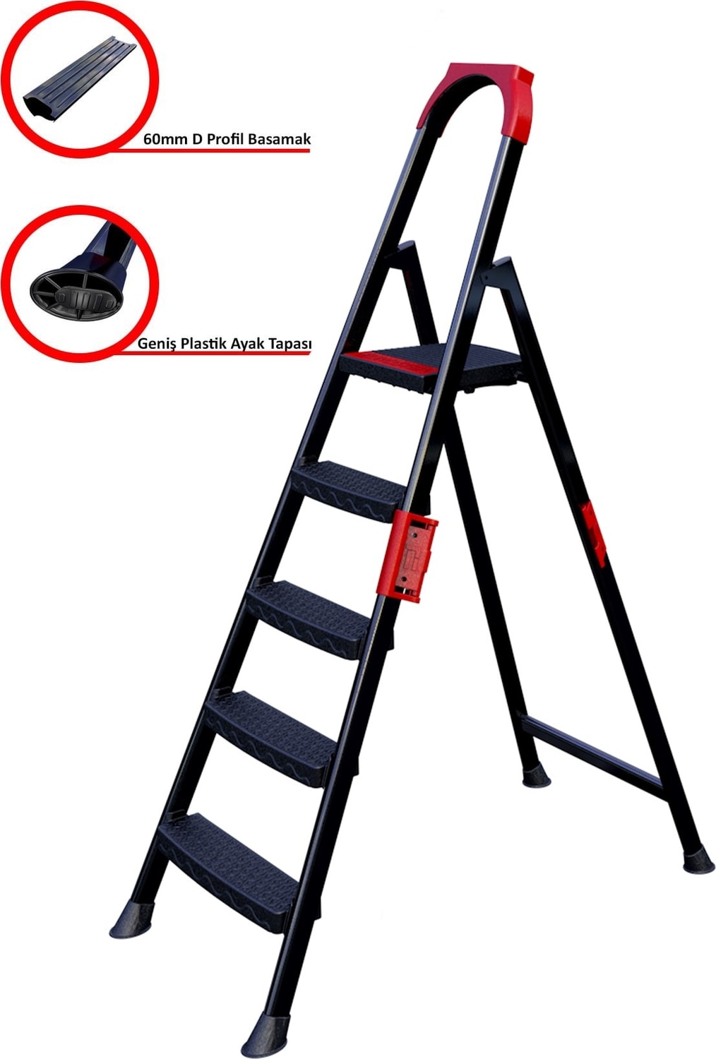 Anka Plus 4+1 Basamaklı Metal Siyah Merdiven