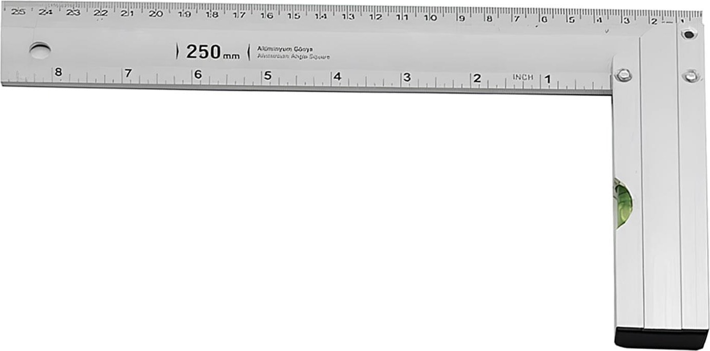 Alüminyum L Gönye Su Terazili Cetvel Kaynak Kaynakçı Marangoz Gönyesi 250 mm