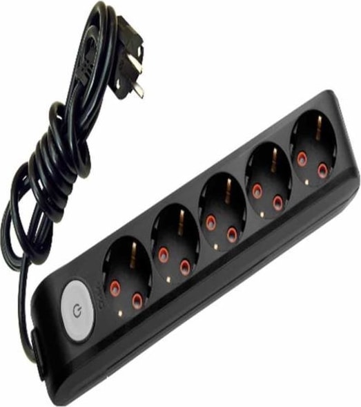 Multi-Led Siyah Anahtarlı 5'li Priz Kablolu 2 m