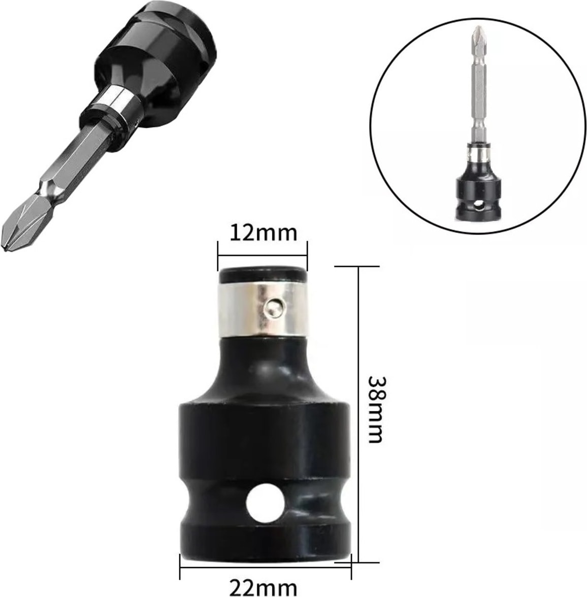 Somun Sökme Sıkma Makinesi Için 10MM Mandren ve Bits Adaptör Seti 1/2 Hex (Torklu Makinalar Için)