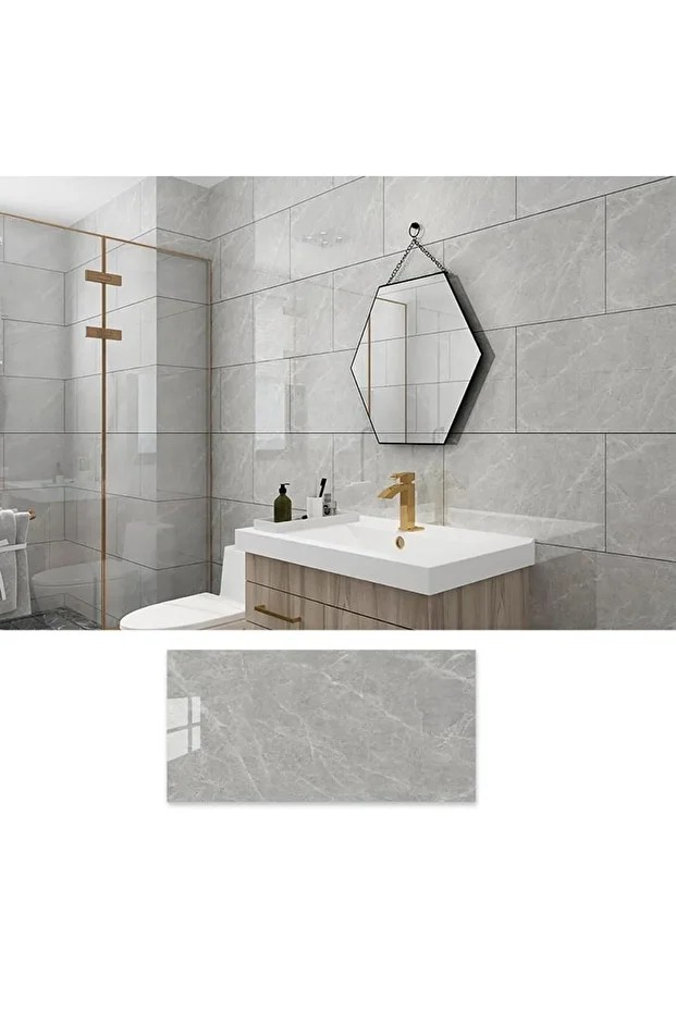 Bs1744 Mermer Desenli 6 Adet 60x30cm Yapışkanlı Esnek Karavan Banyo Duvar Kaplama Paneli Shiny-2