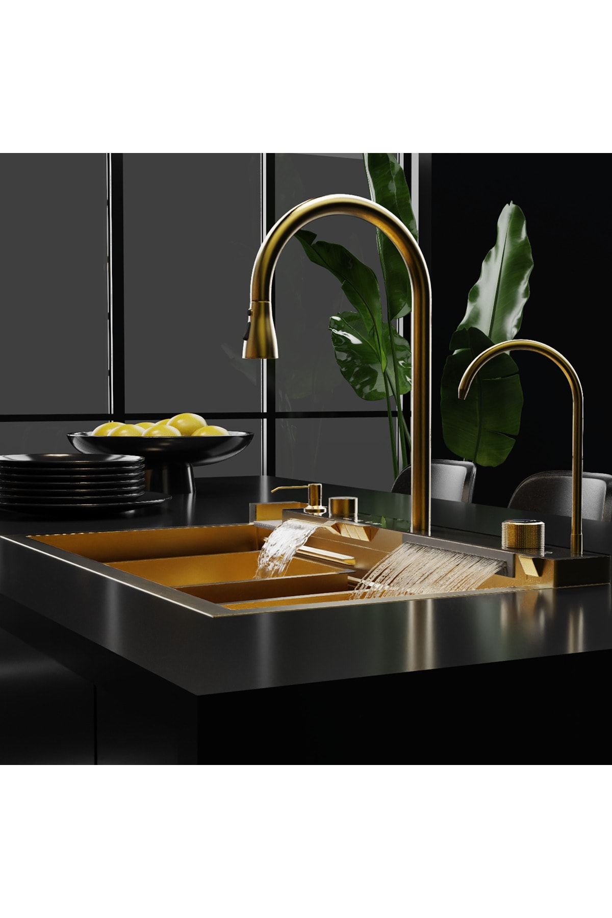 Gold Dijital Lüks Şelale Tasarımlı Akıllı Eviye As3547 75×45 Cm. Yerli Üretim. 5 Yıl Garantili.